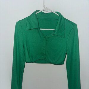 Shein Green Button-Up Cropped Collared Shirt
